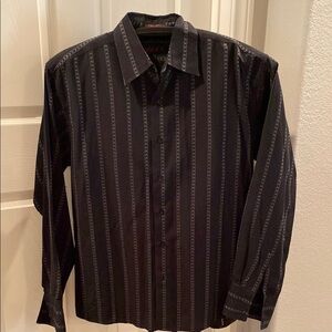 7 Diamonds Black Casual Button Down Shirt with Classic Pinstripes